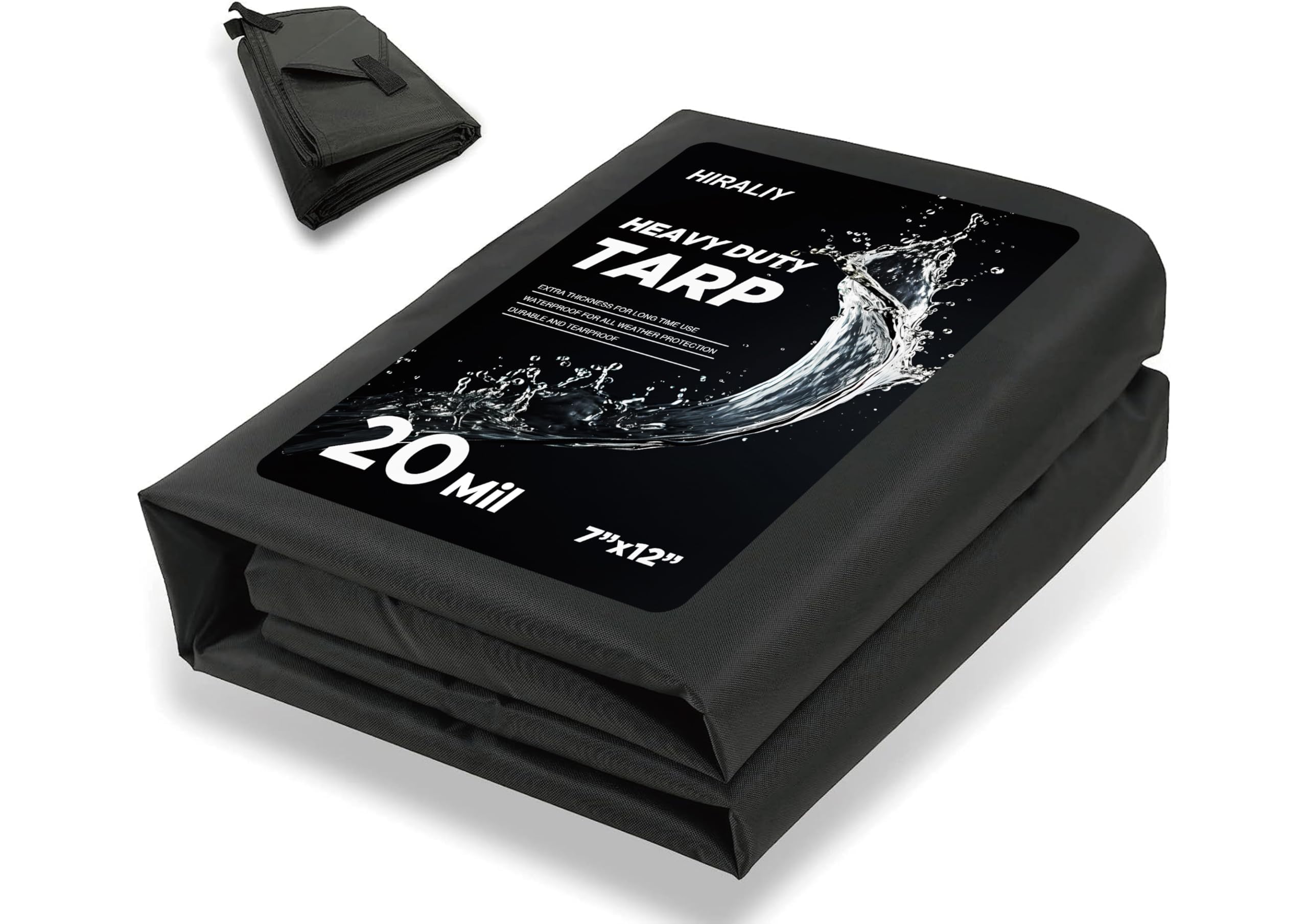 HIRALIY 20 Mil Heavy Duty Waterproof Tarp, 7x12ft Black Tarpaulin